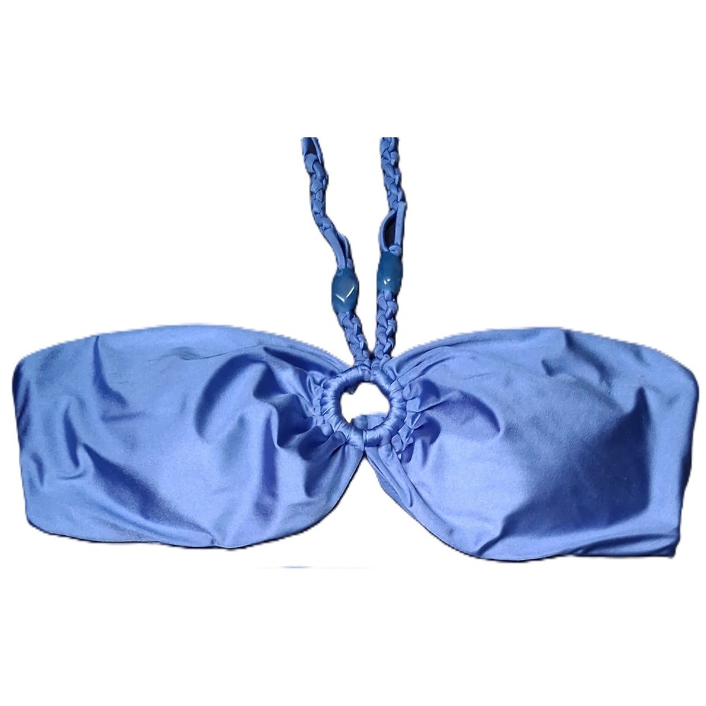 Red Carter Women's Beaded O-ring Bandeau Bikini Top Size Lg-10 Metalic Blue